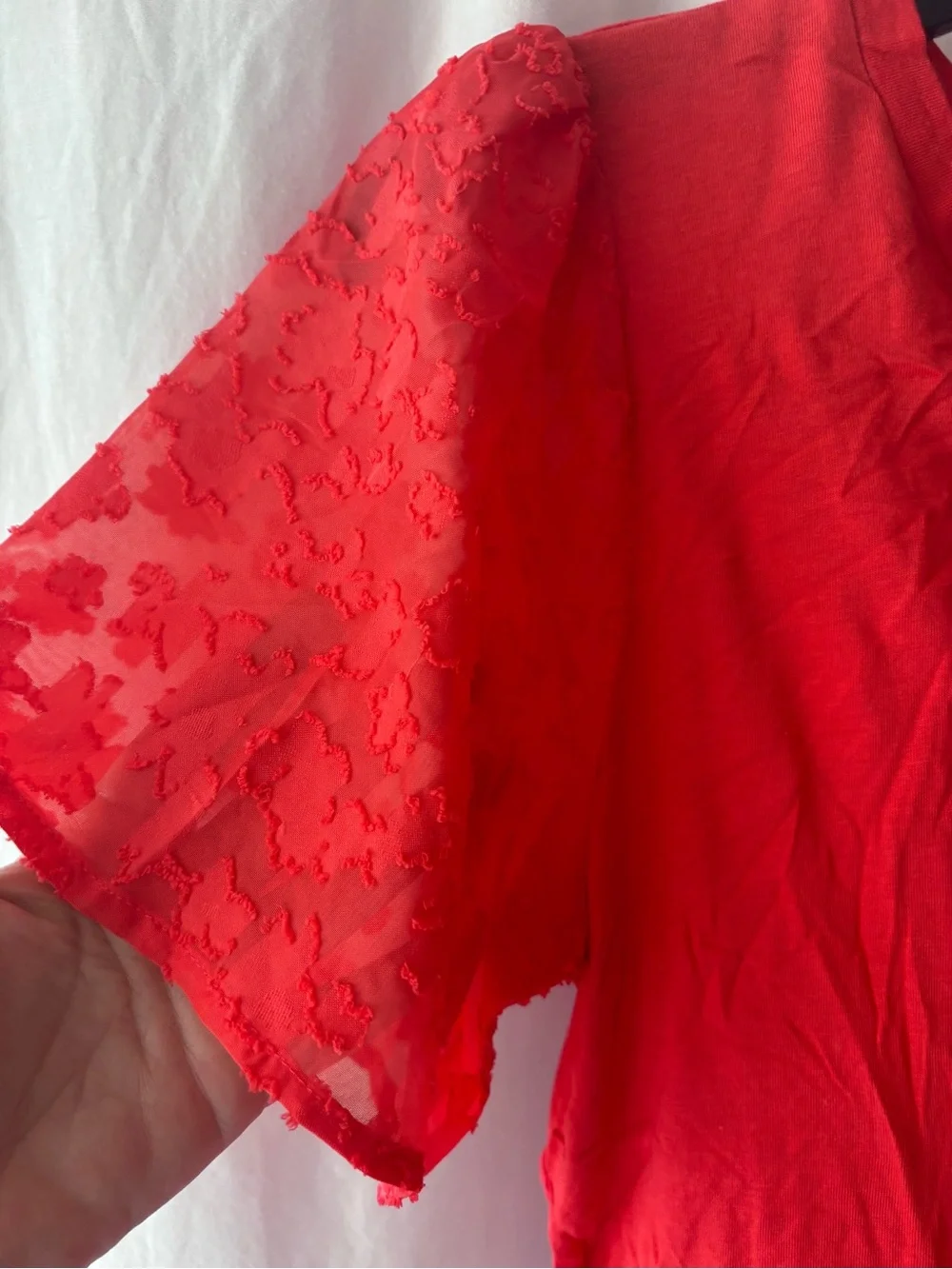 Michael Kors Bright Red Lace Sleeve Top